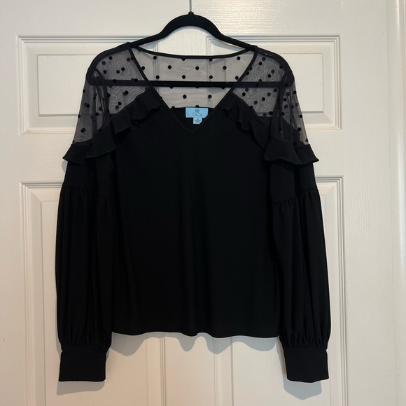 CeCe Black Sheer Polka Dot Blouse - Picture 1 of 2
